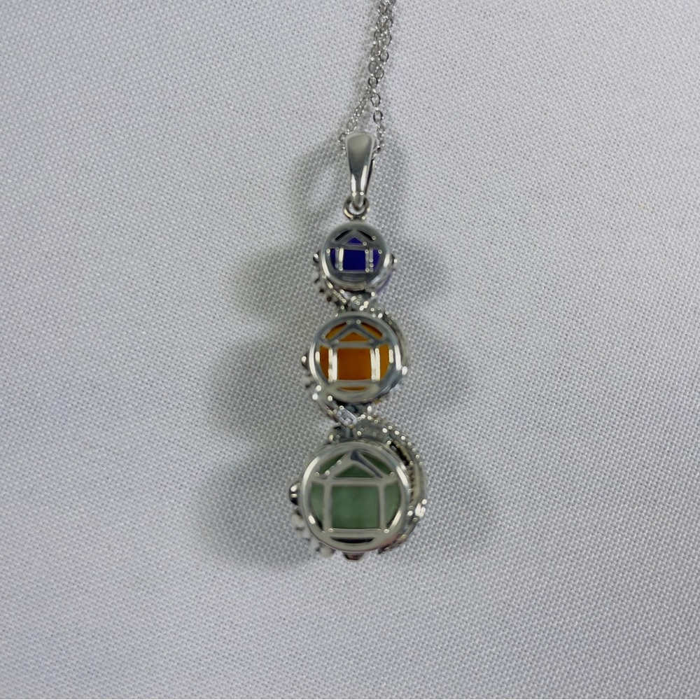 Jade Sterling Silver Tri-color Pendant Chakra 18" Necklace - Picture 6 of 16